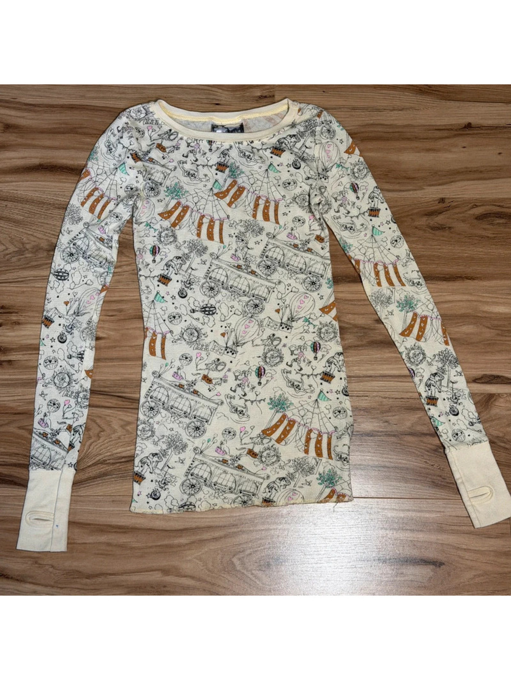 Delia’s Circus Print Thermal Waffle Knit Top XS